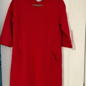 Boden Red Sheath Midi Dress Crew Neck 3/4 Sleeve